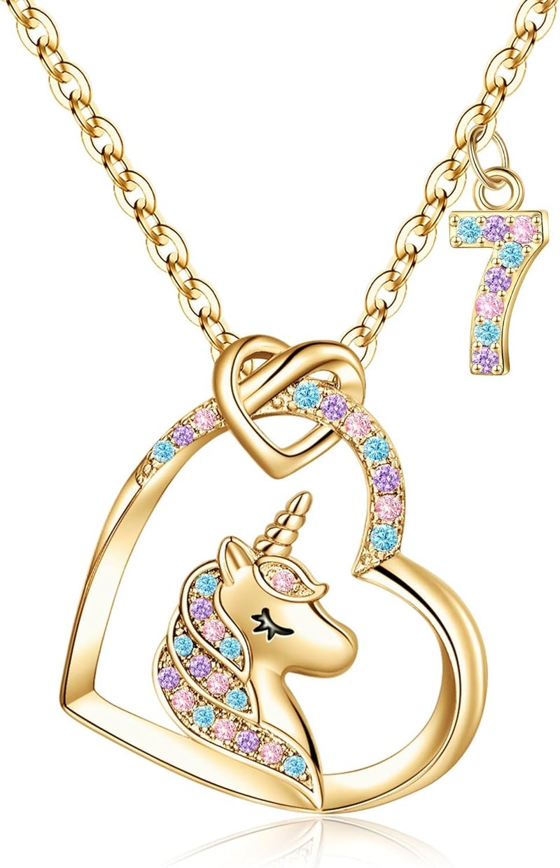 Hidepoo Birthday Unicorns Gifts for Girls - Unicorn Necklace Birthday Gift for 3-16 Year Old Girl Colorful CZ Heart Pendant Unicorn Necklace for Girls Gifts Jewelry - Image 1
